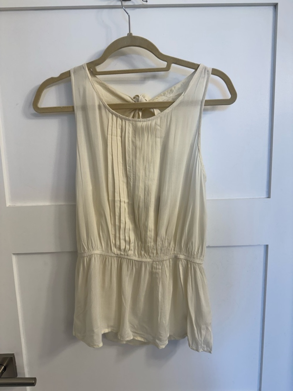 Vanessa Virginia (Anthropologie Brand) Sleeveless Cream Peplum Tie-Back Tank Top